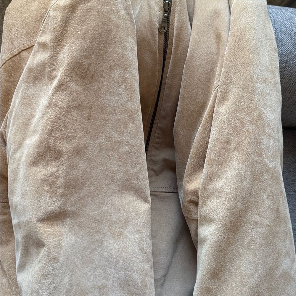 Shearling-Lined Hooded Suede Jacket - Cream Trim - Picture 12 of 16
